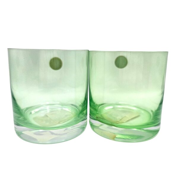 Block Emerald Double Old Fashioned Glasses Set Of 2 Discontinued Blown Glass NEW - Picture 2 of 12
